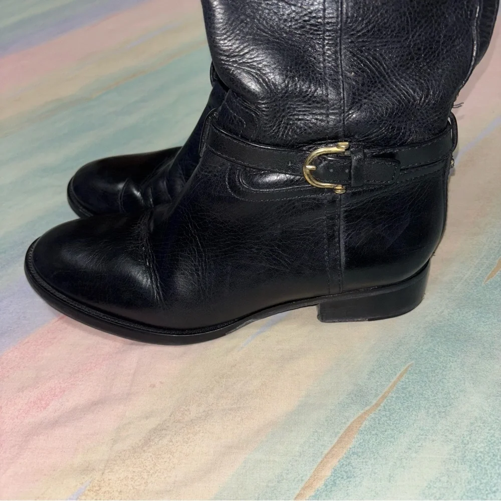 Tory Burch Nadine Riding Boots Black Leather 8.5